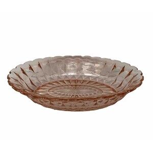 MCM Jeannette Pink Depression Glass Windsor Oval Bowl Diamond Pattern Spring‎